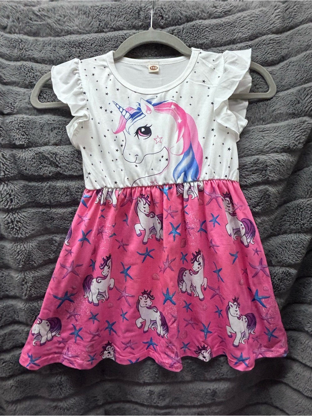NWOT Girls Unicorn Print Pink & White Casual Dress XS 4-5